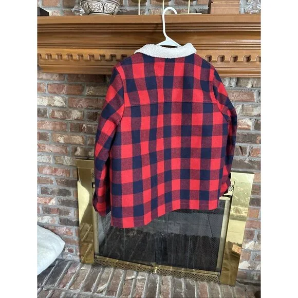 Jcrew Red & Navy Checked Wool Blend Jacket Size Medium Lumberjack Jacket
